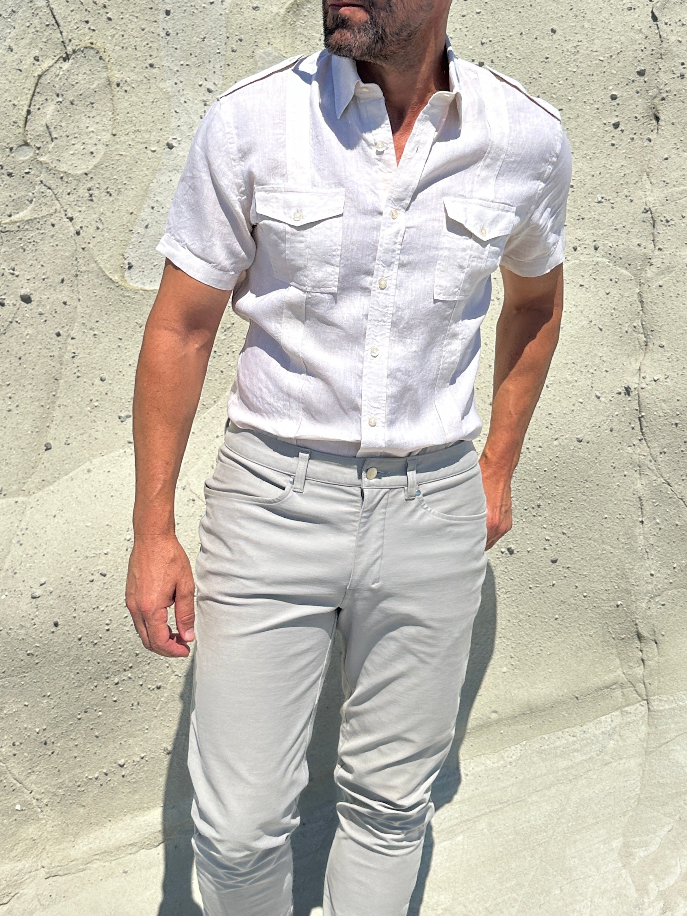 Short Sleeve Linen Raider Shirt - Off White Linen