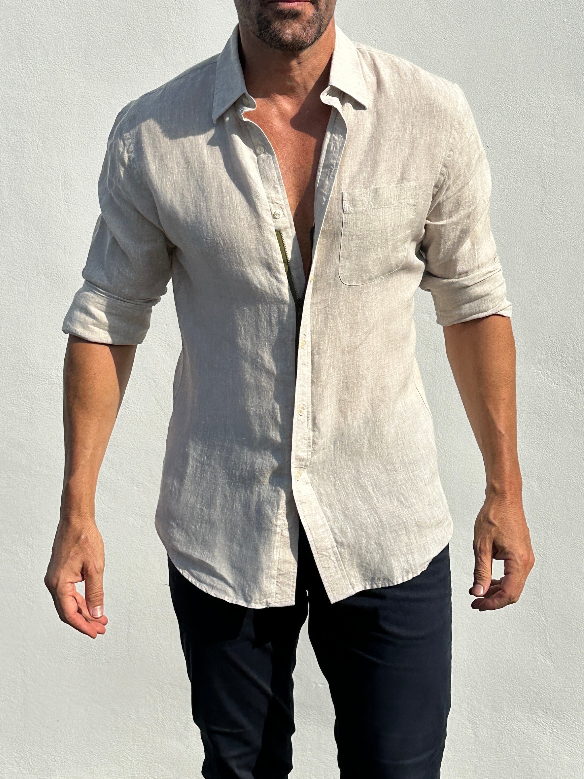 Long Sleeve 1-Pocket Linen - Natural