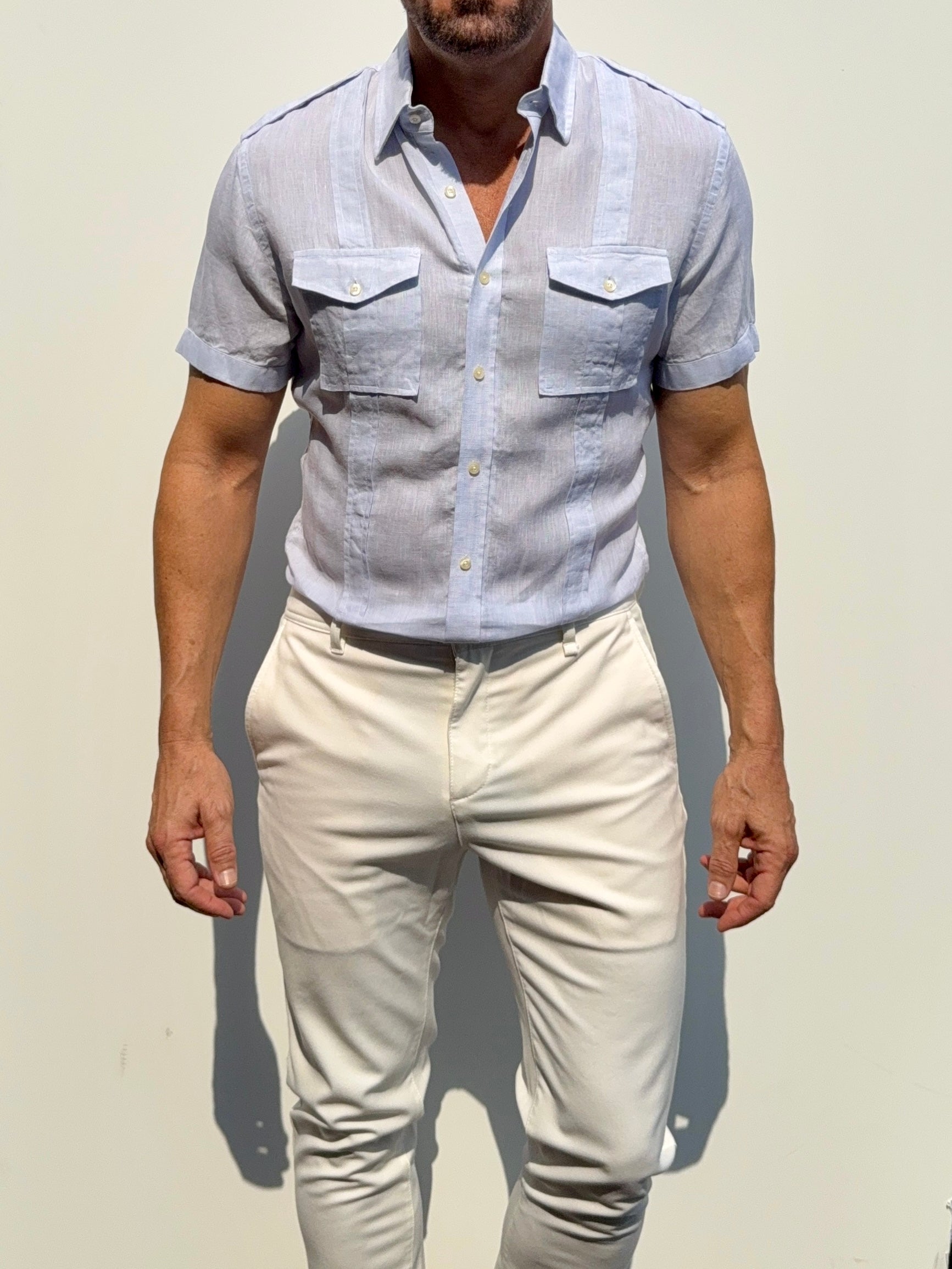 Short Sleeve Linen Raider Shirt - Small Batch Series - Pale Blue