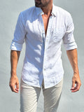 Long Sleeve 1-Pocket Linen - White