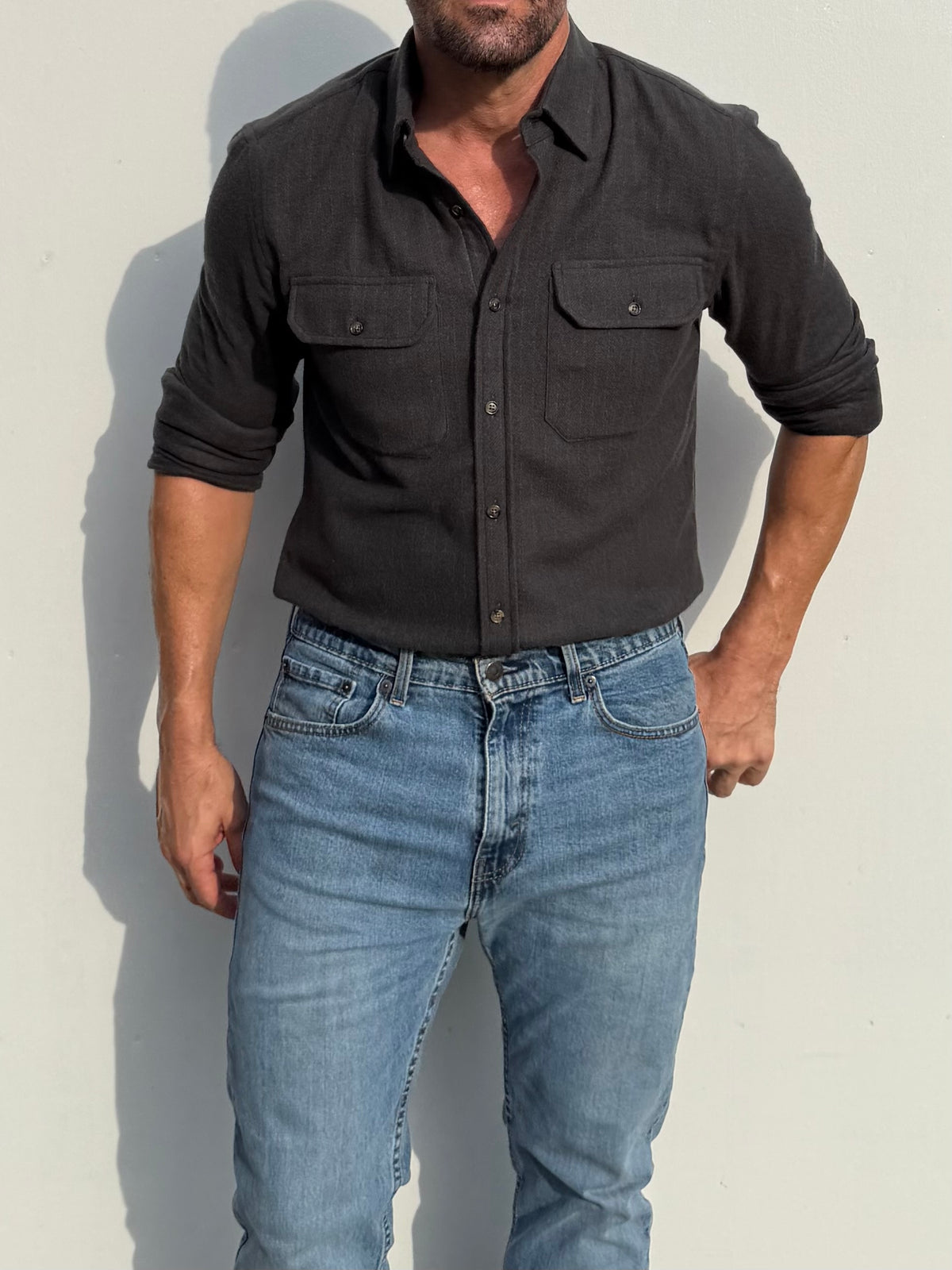 The Utility Shirt in Herringbone Flannel - Dark Olive