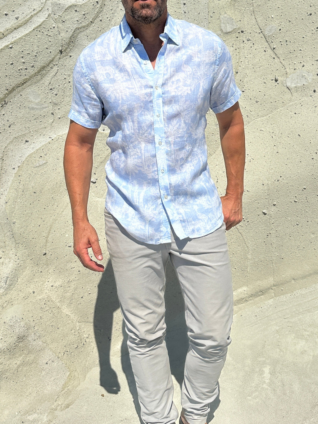 The Jungle Brothers Linen Party Shirt - White on Light Blue