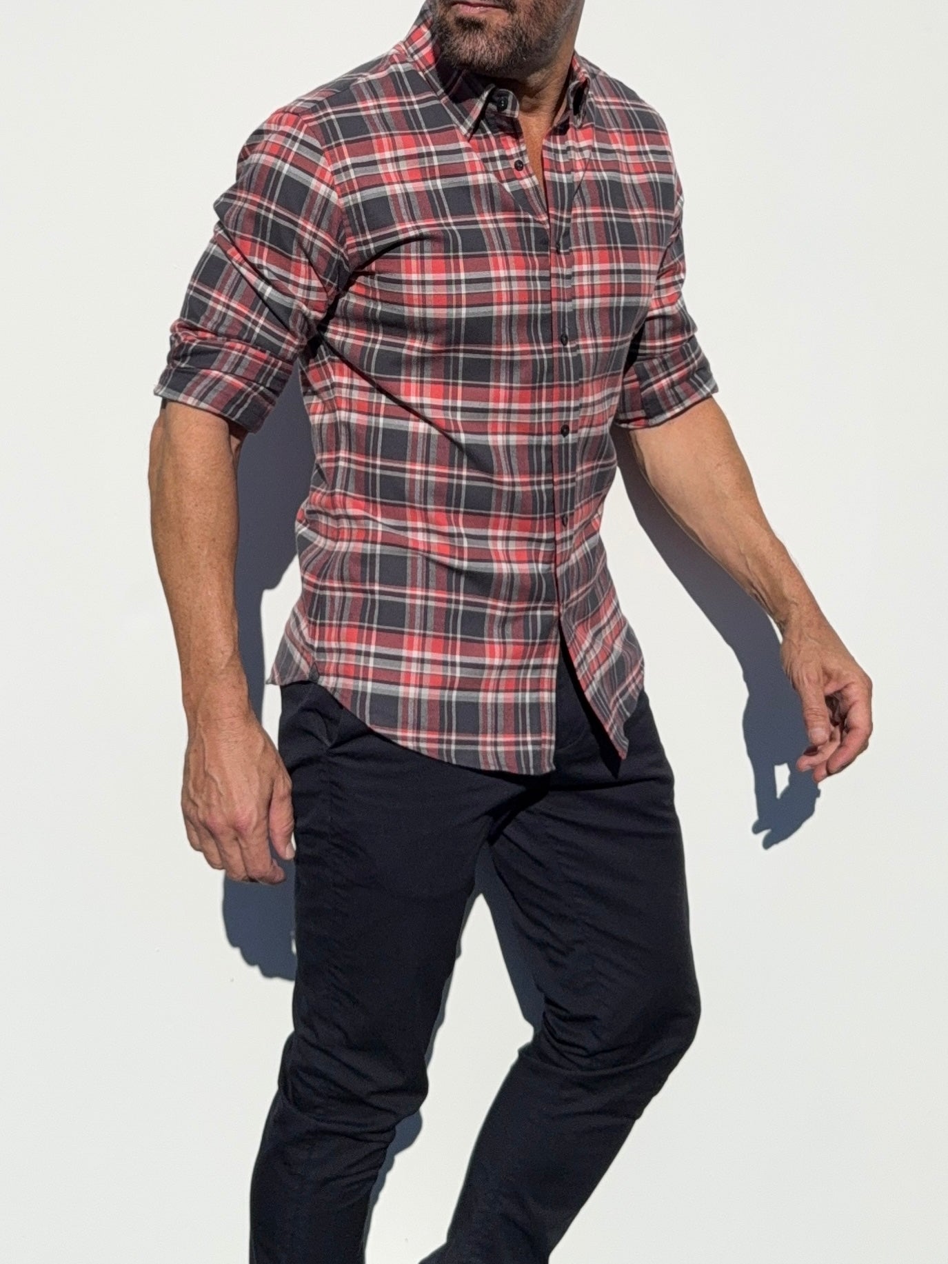 The No-Pocket Dress Flannel - Black & Orange Plaid