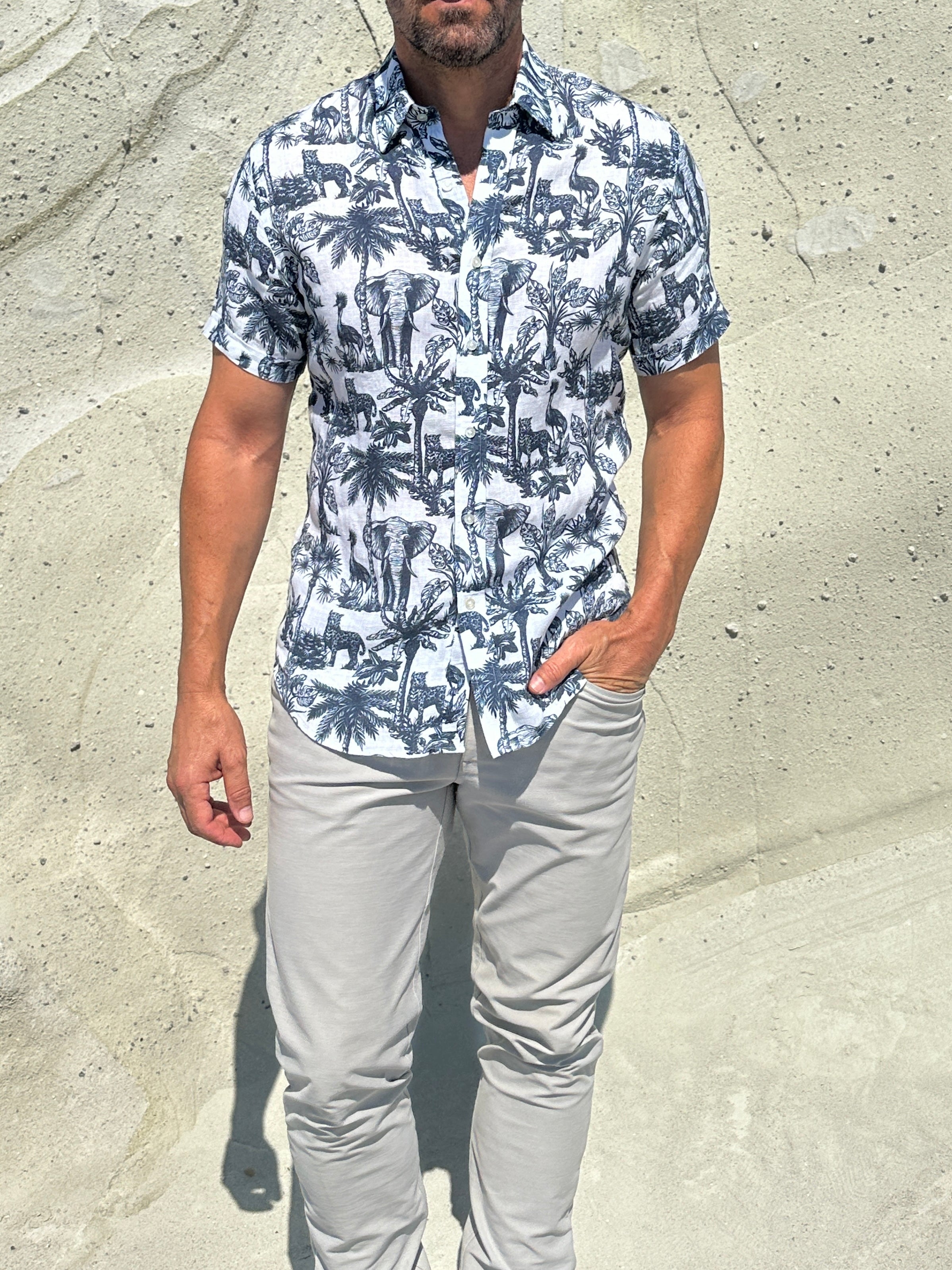 The Jungle Brothers Linen Party Shirt - Navy on White