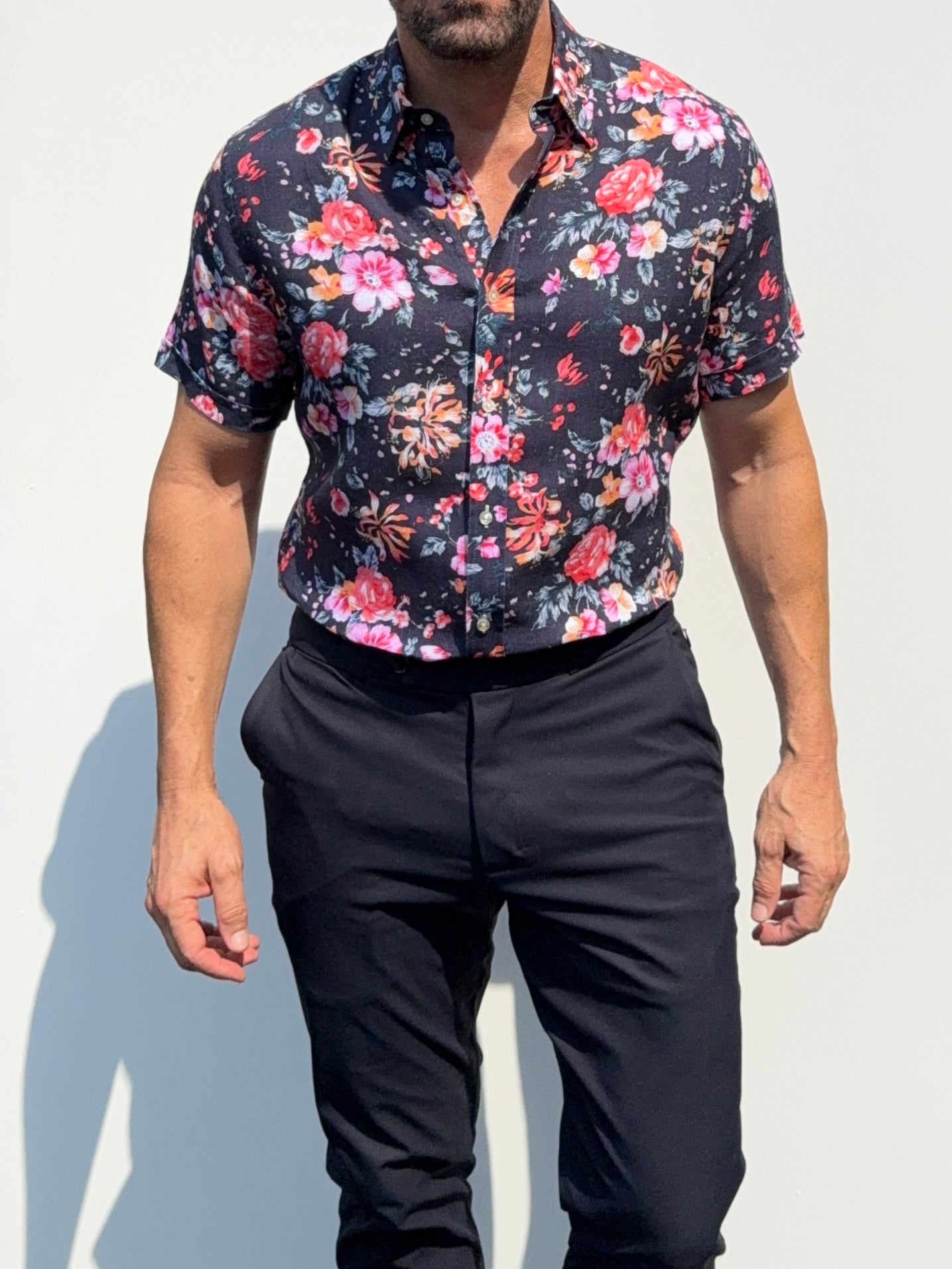 Roses Party Shirt on Linen- Small Batch #685