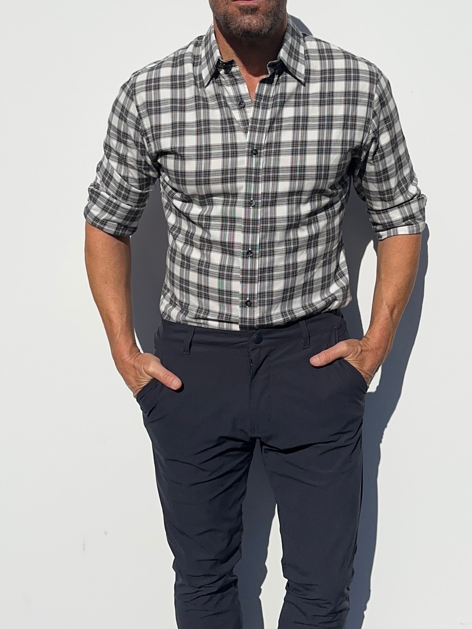 White, Black & Brown Plaid Flannel - White Black & Brown
