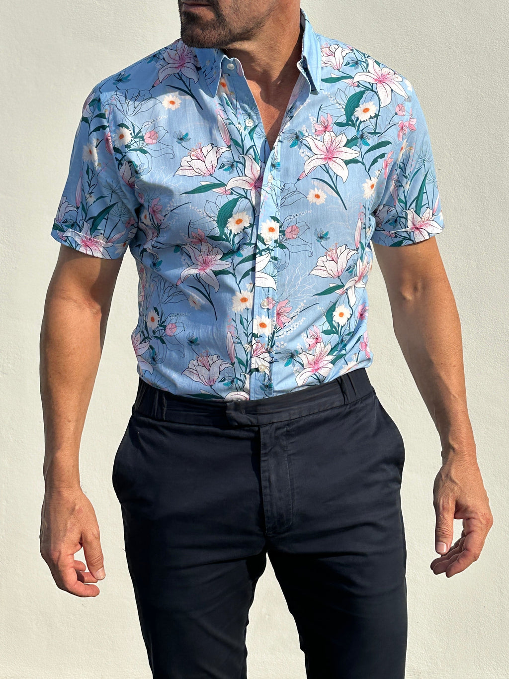Lily Floral Party Shirt - Light Blue