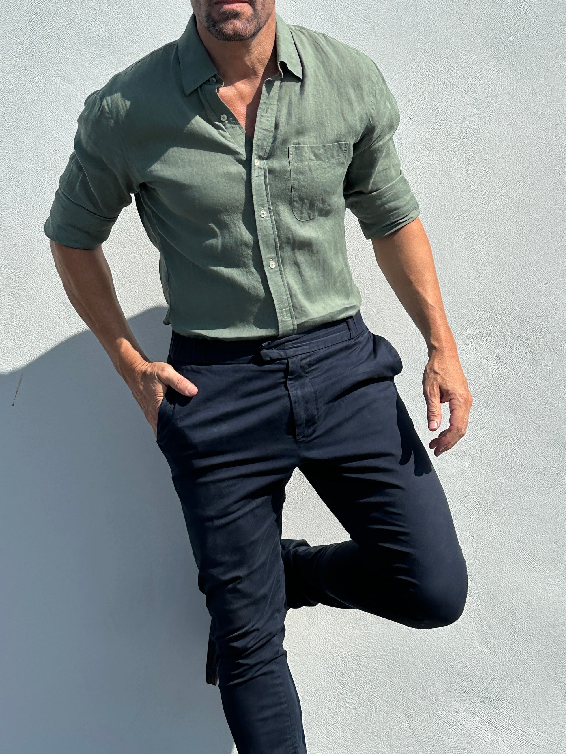 Long Sleeve 1-Pocket Linen - Forest Khaki