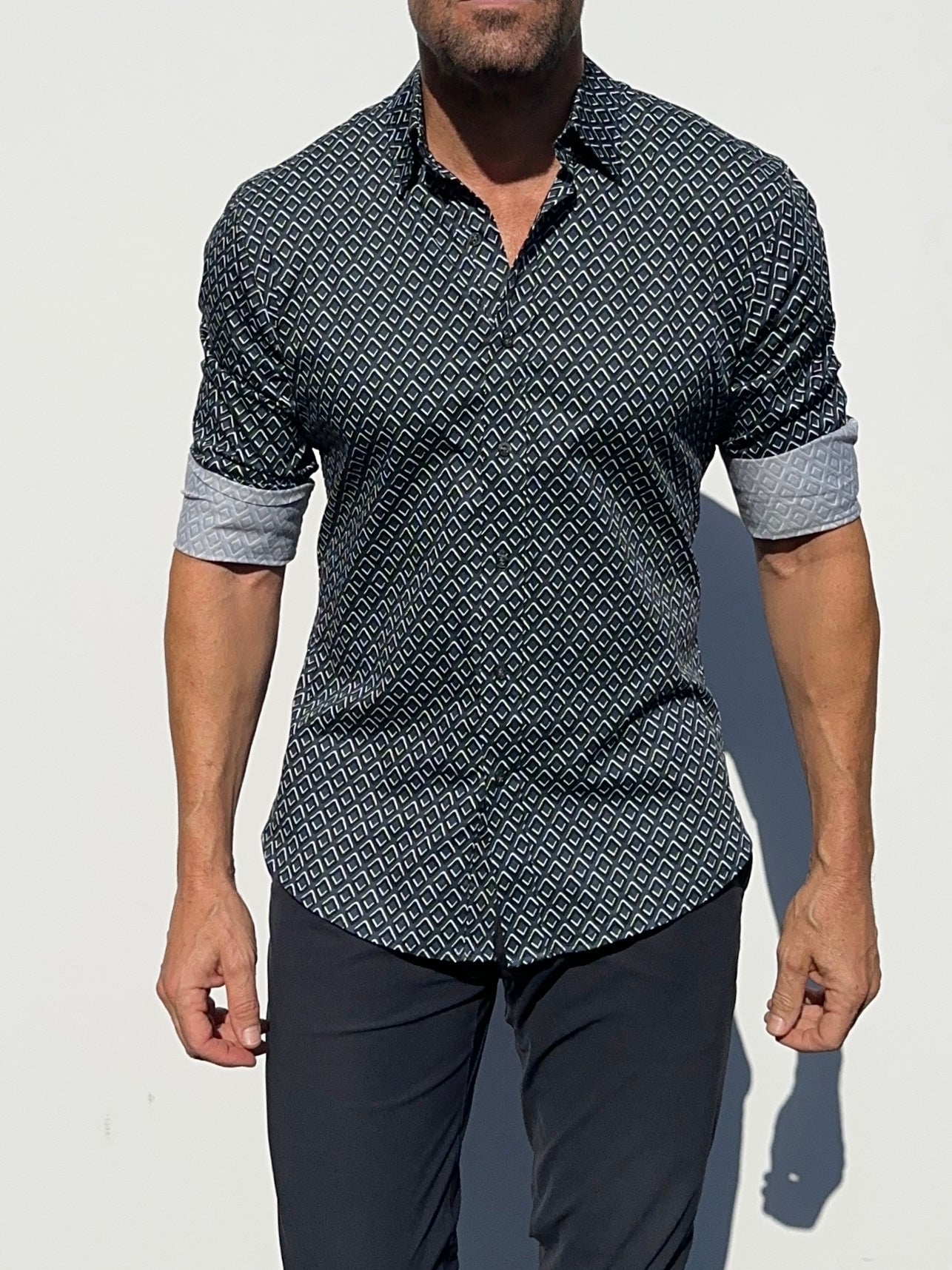 Diamond Print Party Shirt - Black on Navy