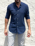 Band Collar Solid Seersucker - Midnight Band Collar Seersucker
