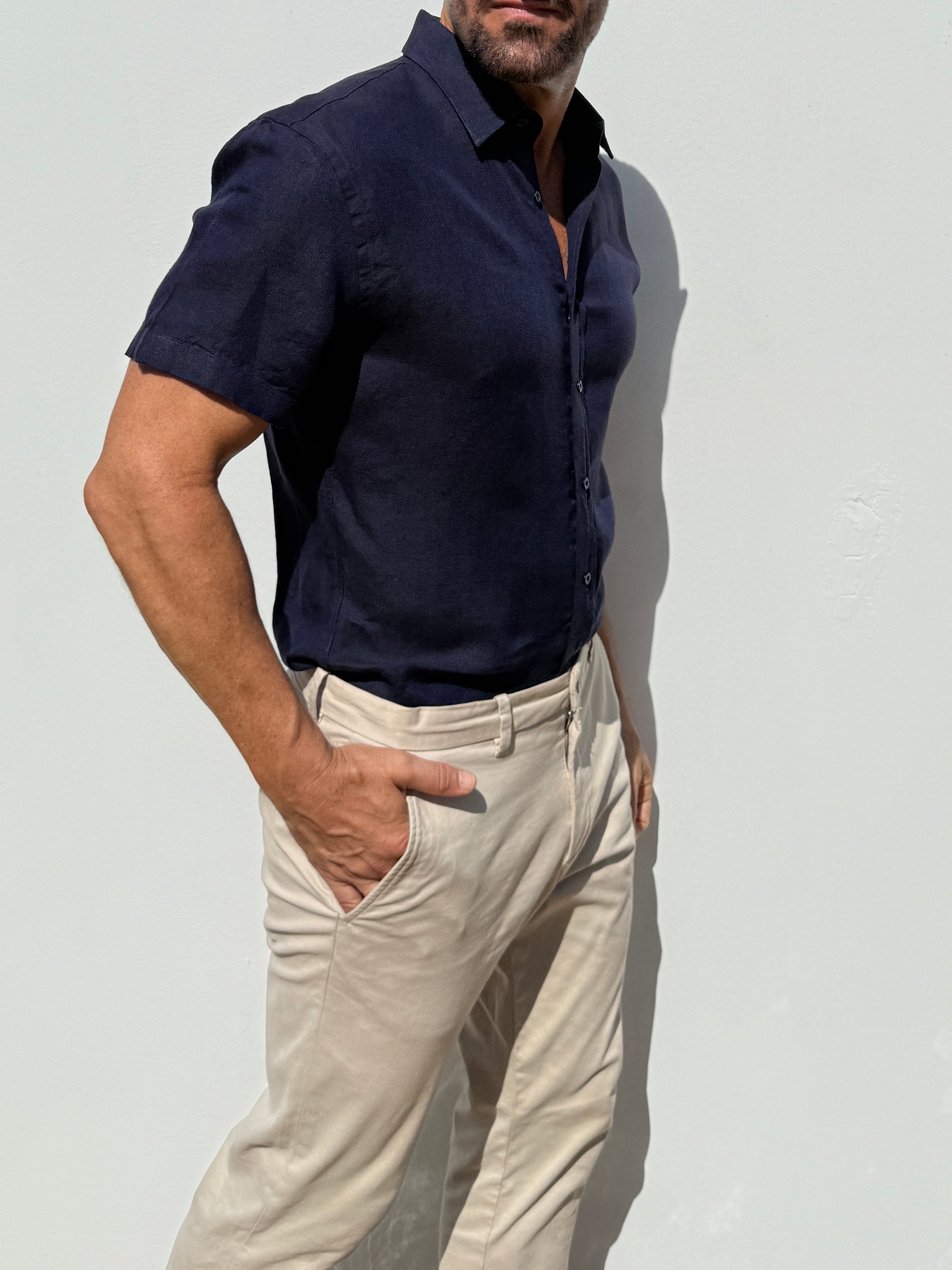 Short Sleeve Robust Linen - Midnight
