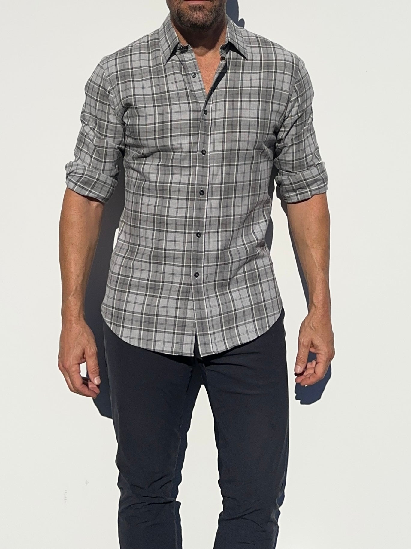 No-Pocket Plaid Flannel - Light Gray