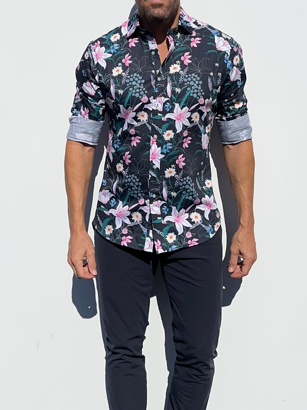 Lily Floral Party Shirt - Navy