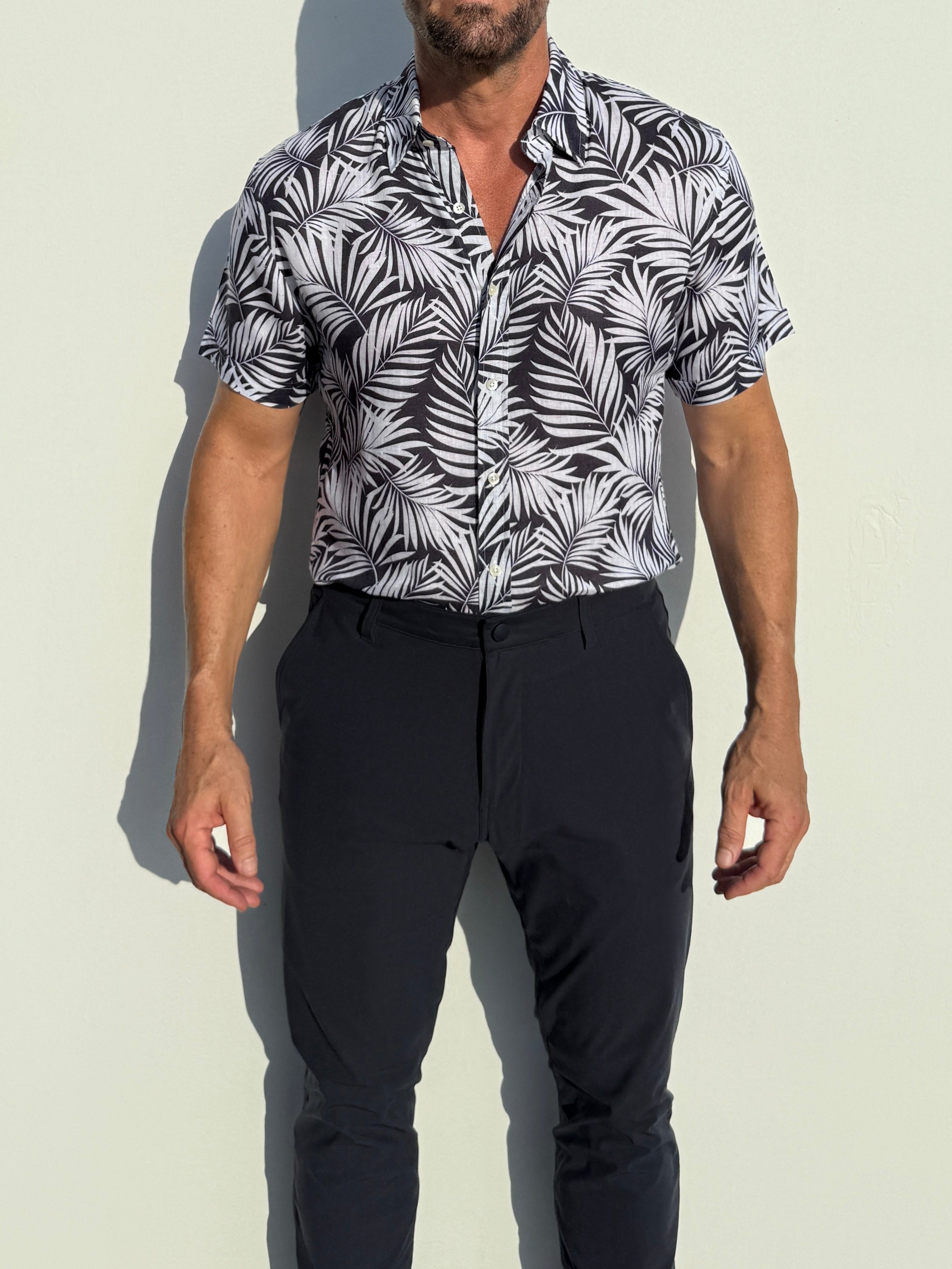 Navy Palms on Linen - Navy Palms on Linen