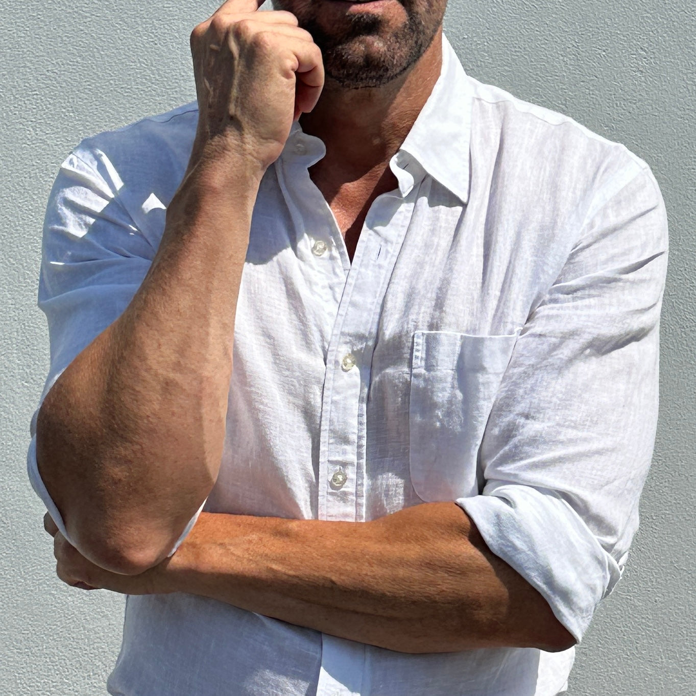 Long Sleeve 1-Pocket Linen - White