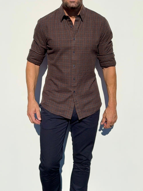No-Pocket Robust Plaid Flannel - Brown & Black Plaid