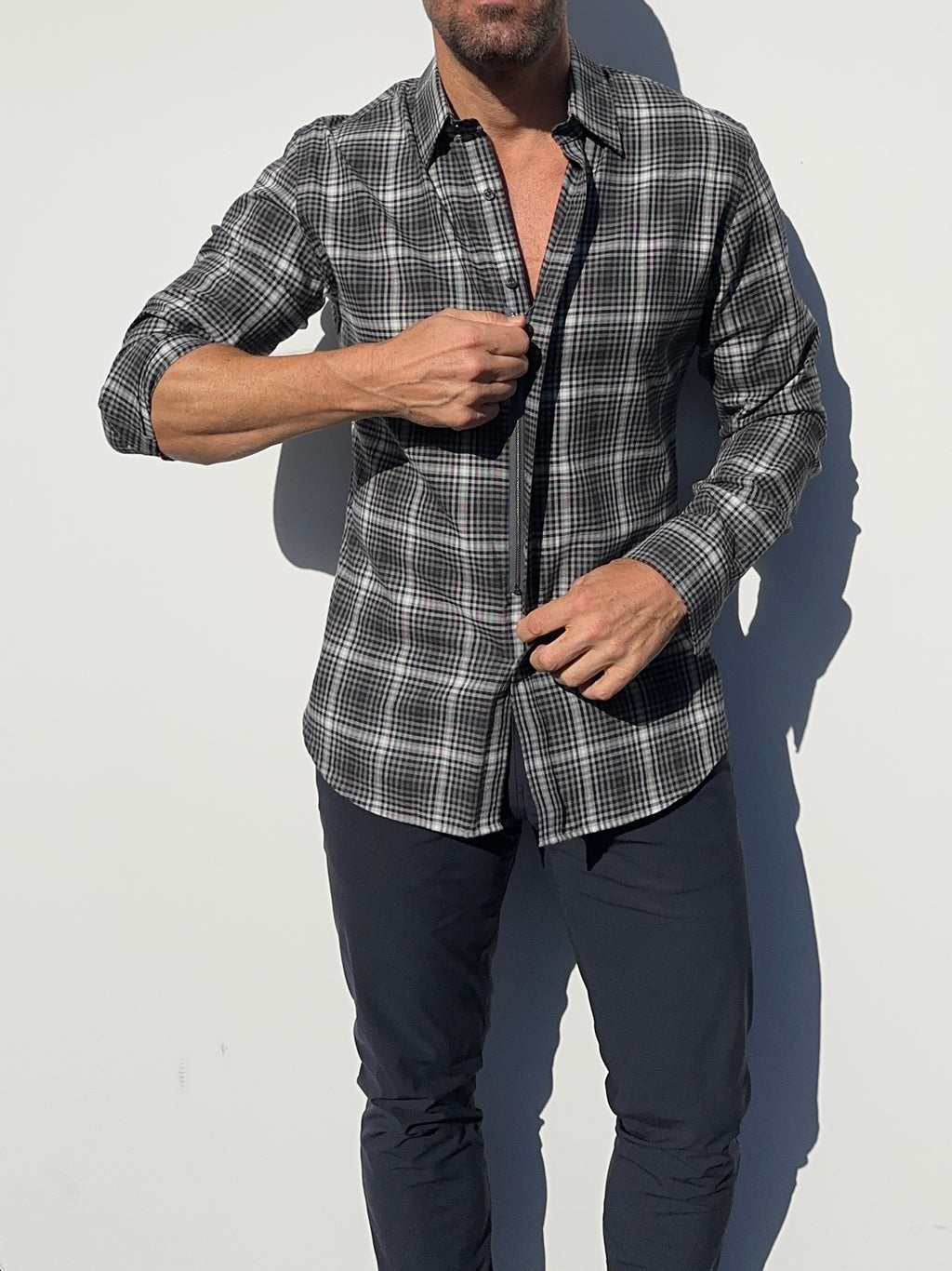 Black, White & Gray Glen Plaid Flannel - Gray Glen Plaid Flannel
