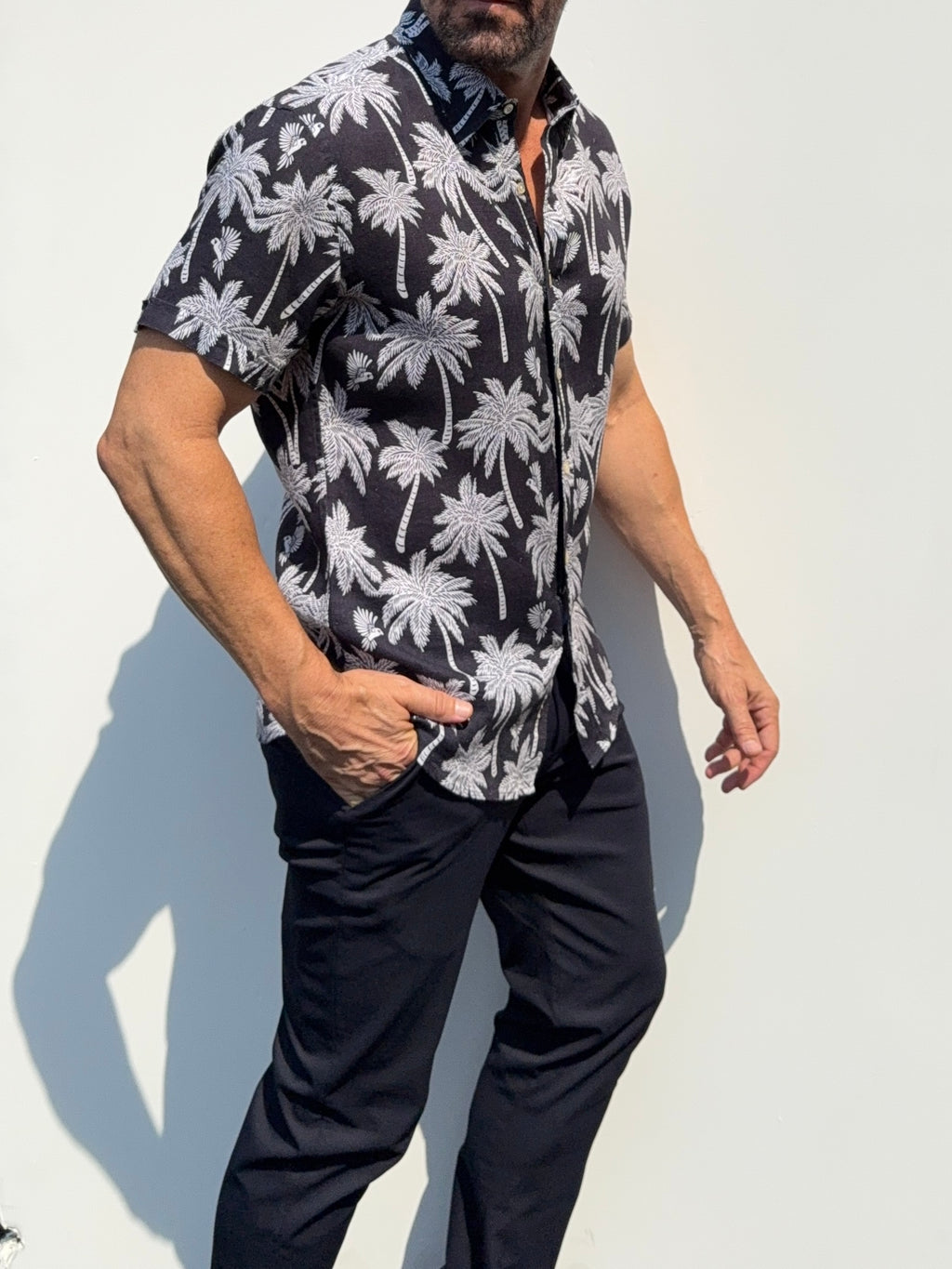 Palms Party Shirt on Linen- Small Batch #684