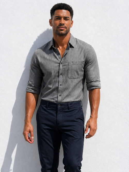 The Gray One-Pocket Denim - Gray Denim