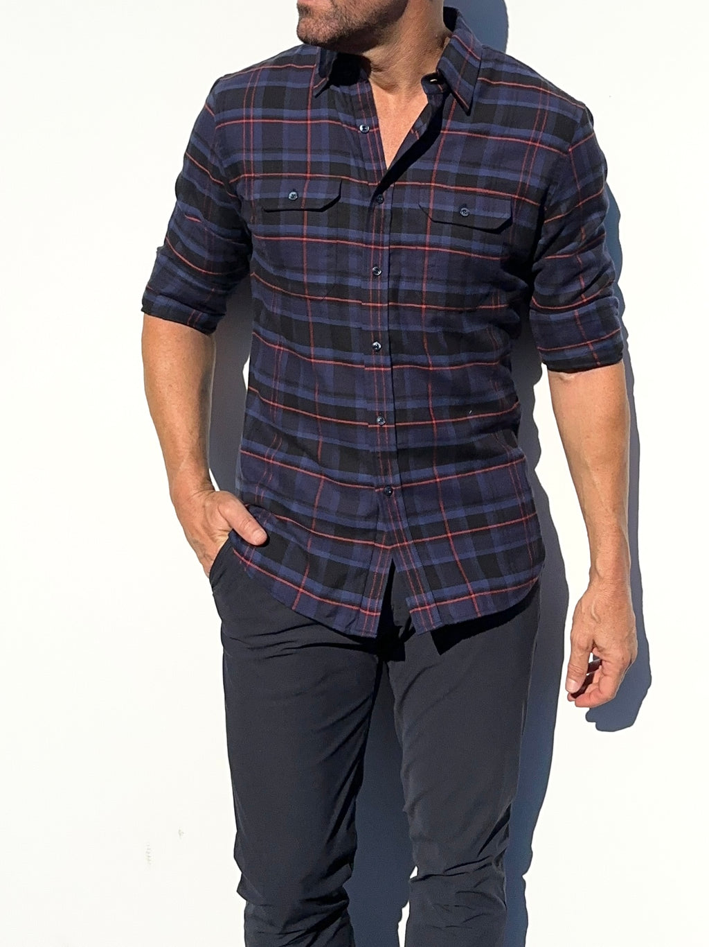 Navy, Black & Red Utility Flannel - Navy & Red