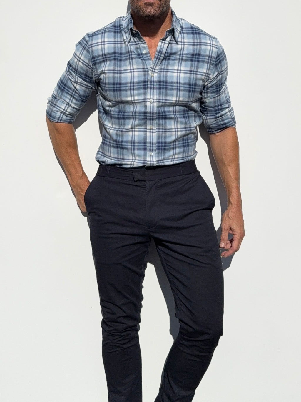 The No-Pocket Dress Flannel - Light Blue Plaid