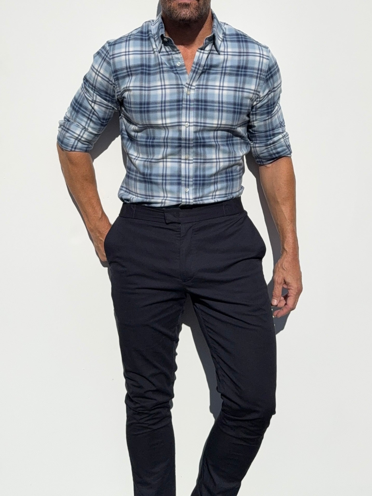 The No-Pocket Dress Flannel - Light Blue Plaid