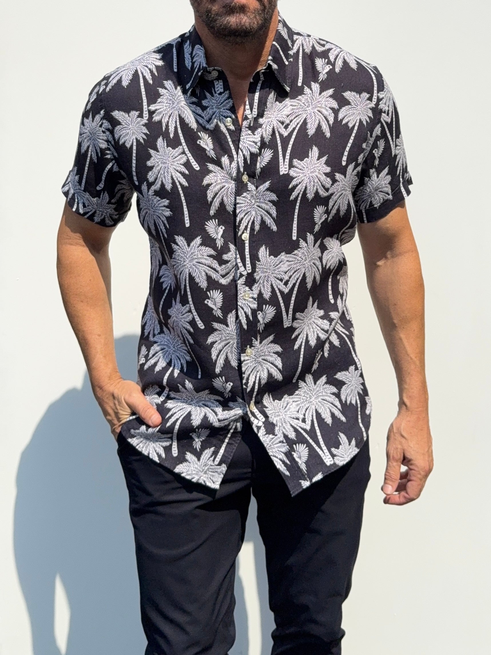 Palms Party Shirt on Linen- Small Batch #684