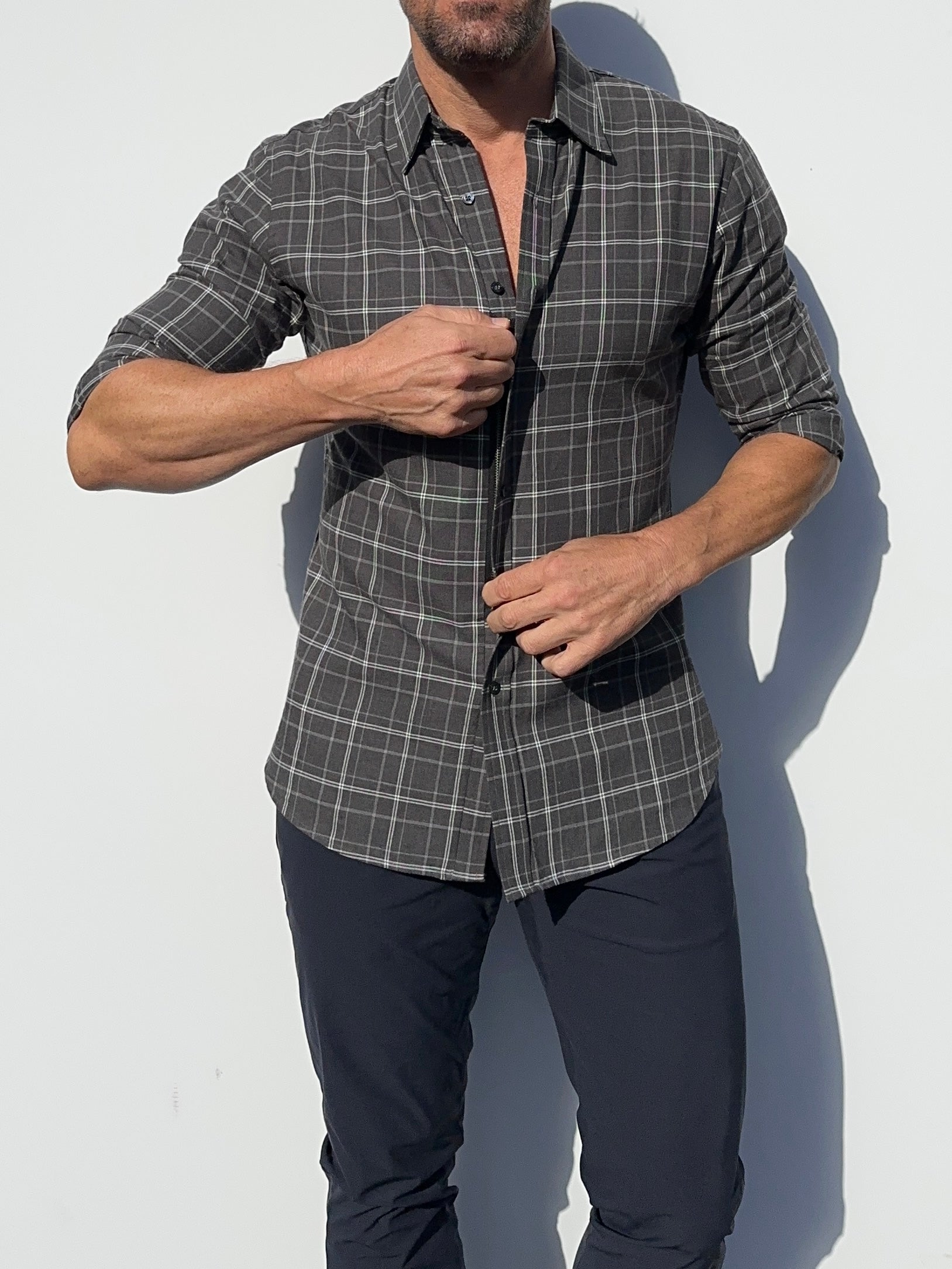 Charcoal & White Plaid Flannel - Charcoal White & Gray