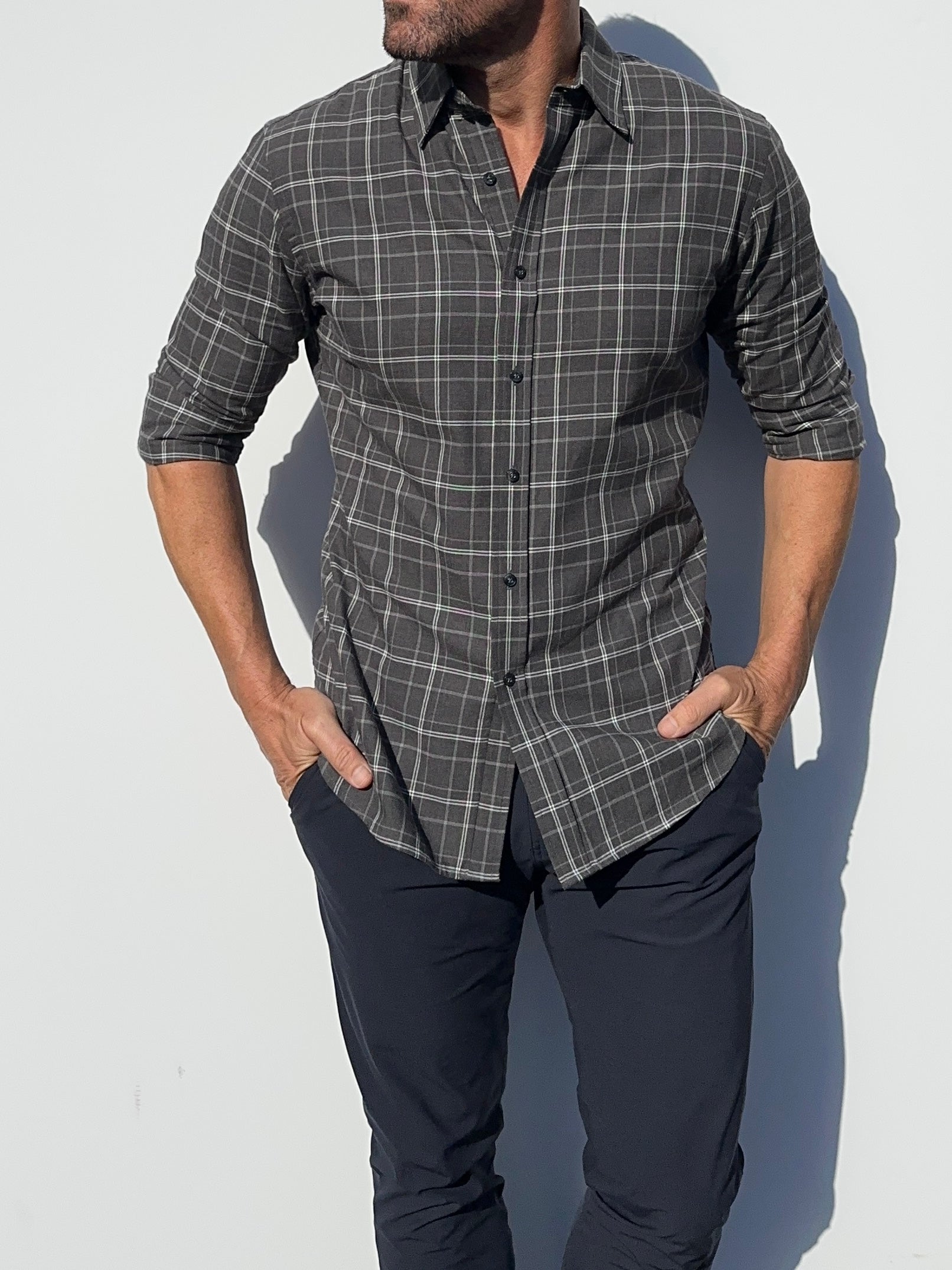 Charcoal & White Plaid Flannel - Charcoal White & Gray