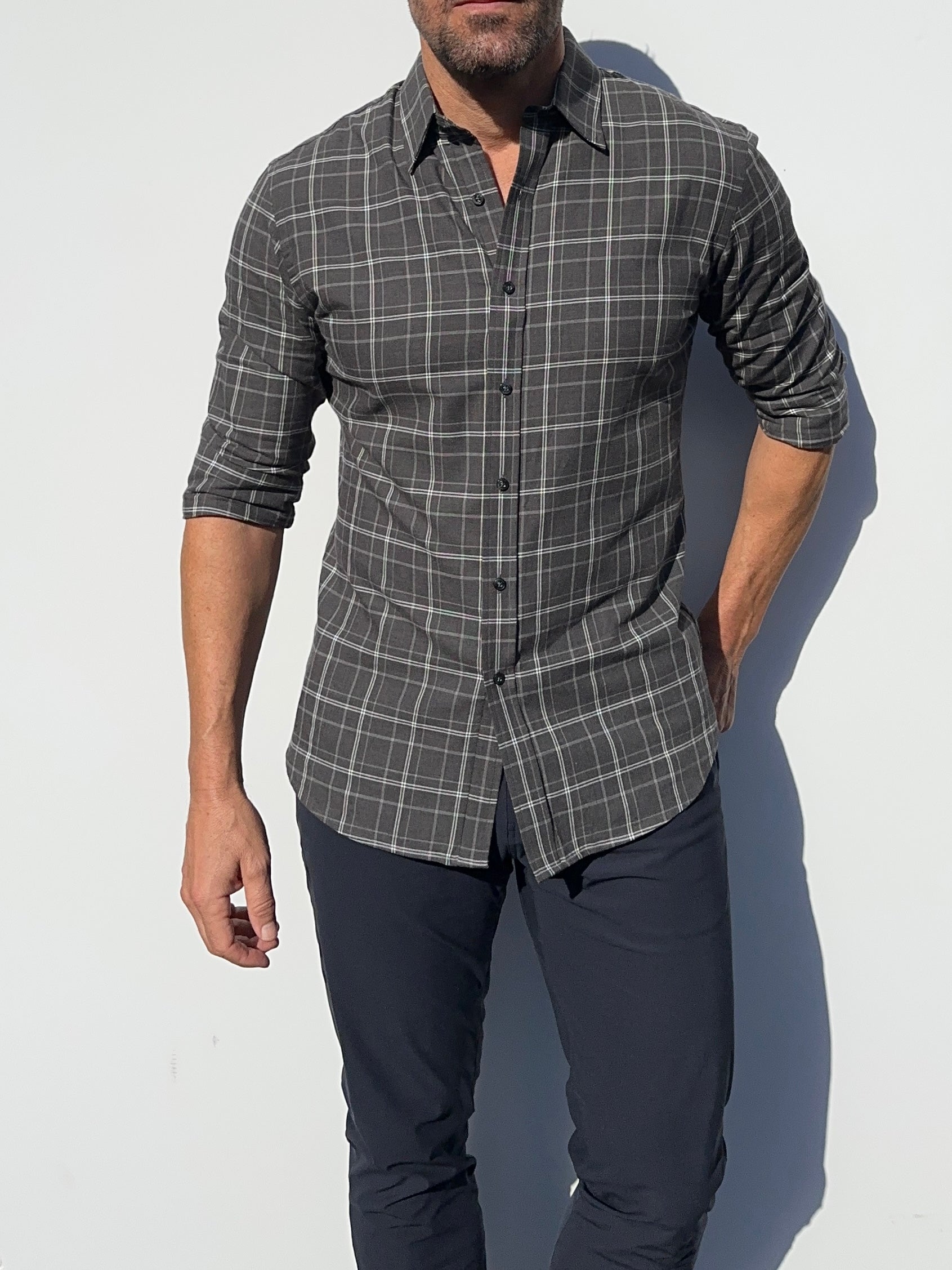 Charcoal & White Plaid Flannel - Charcoal White & Gray