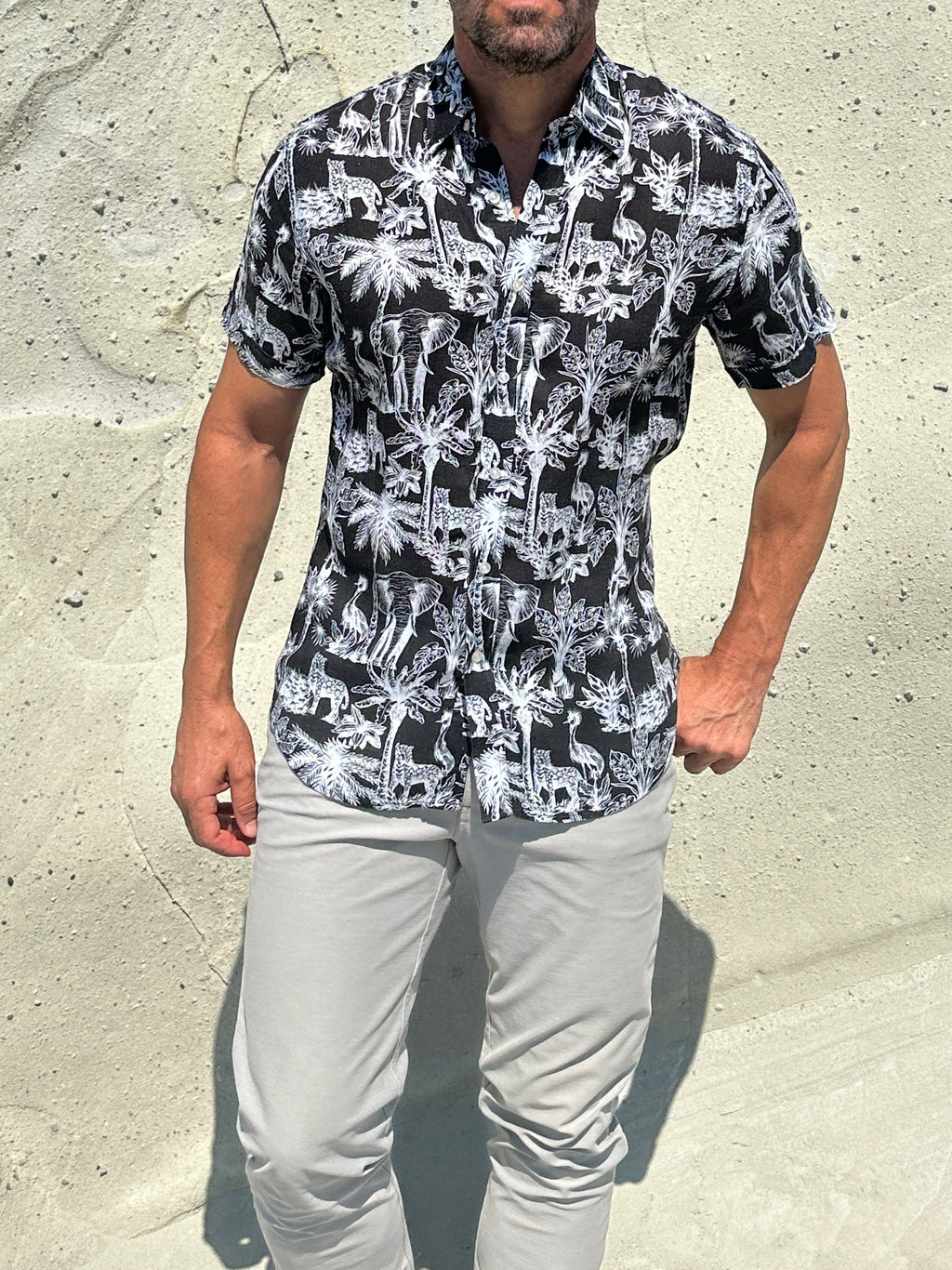 The Jungle Brothers Linen Party Shirt - White on Black