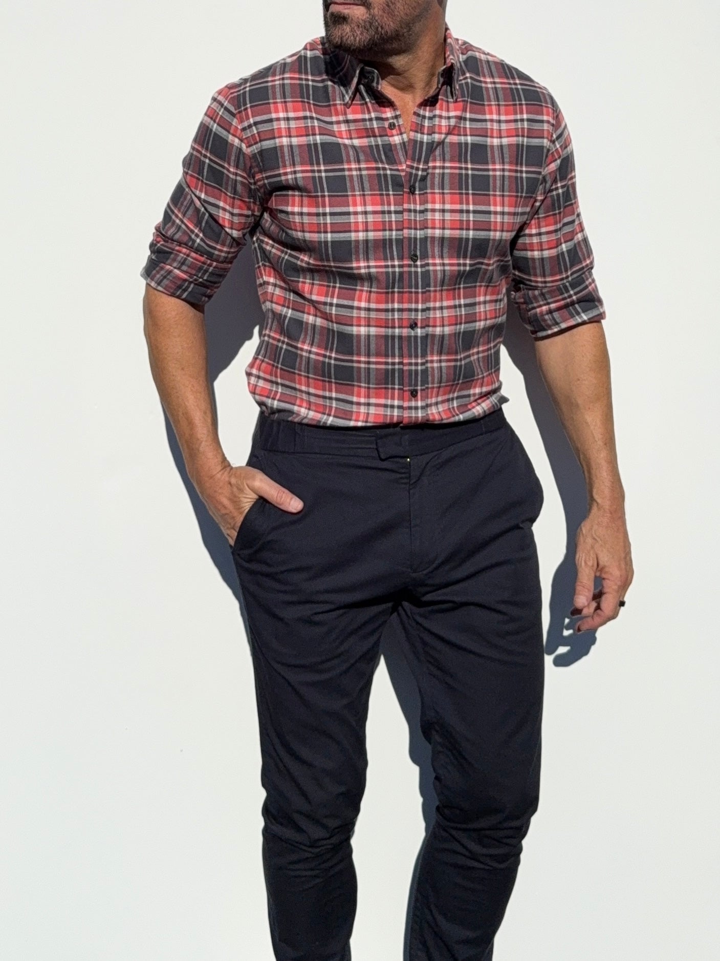 The No-Pocket Dress Flannel - Black & Orange Plaid