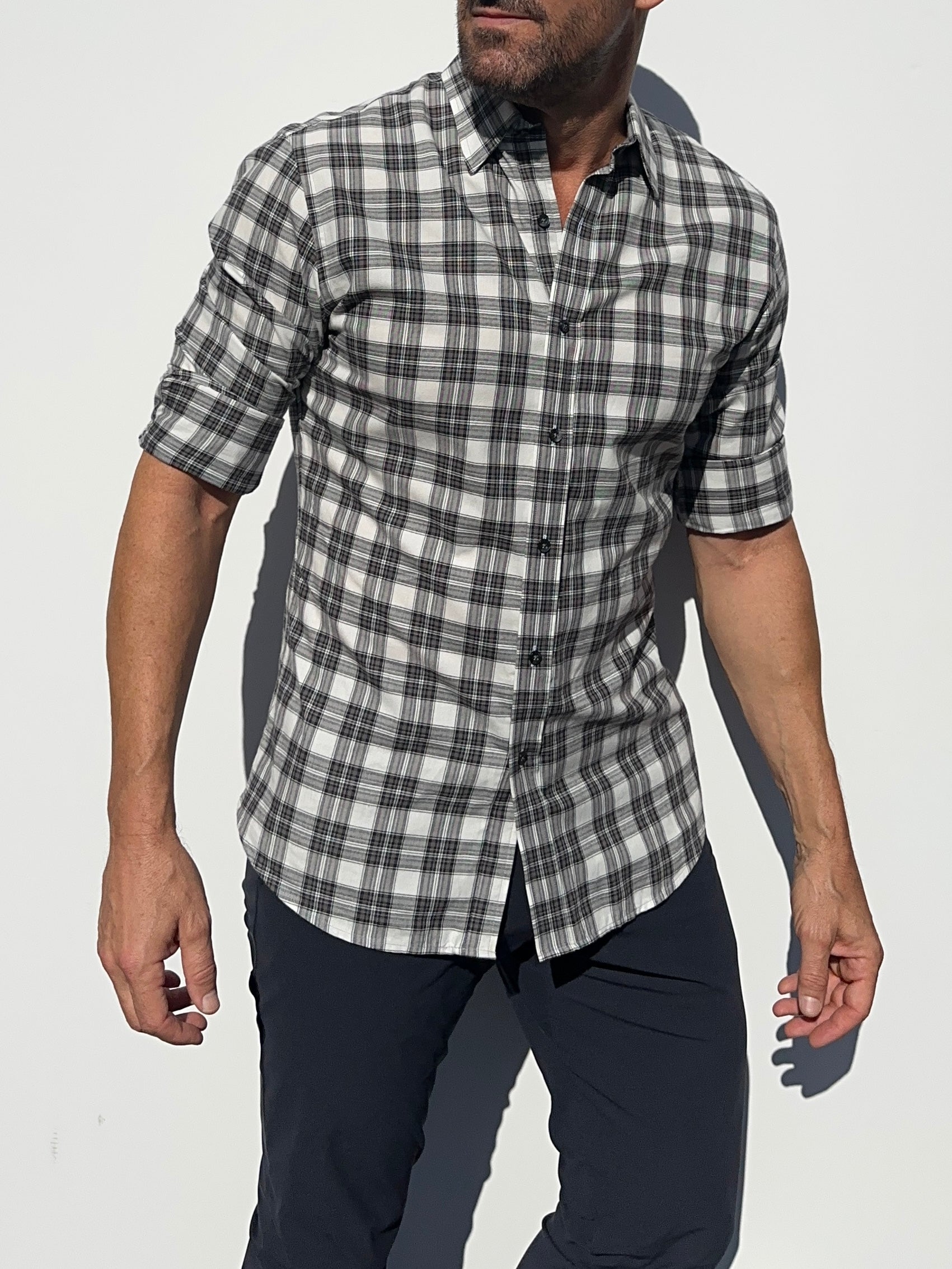 White, Black & Brown Plaid Flannel - White Black & Brown