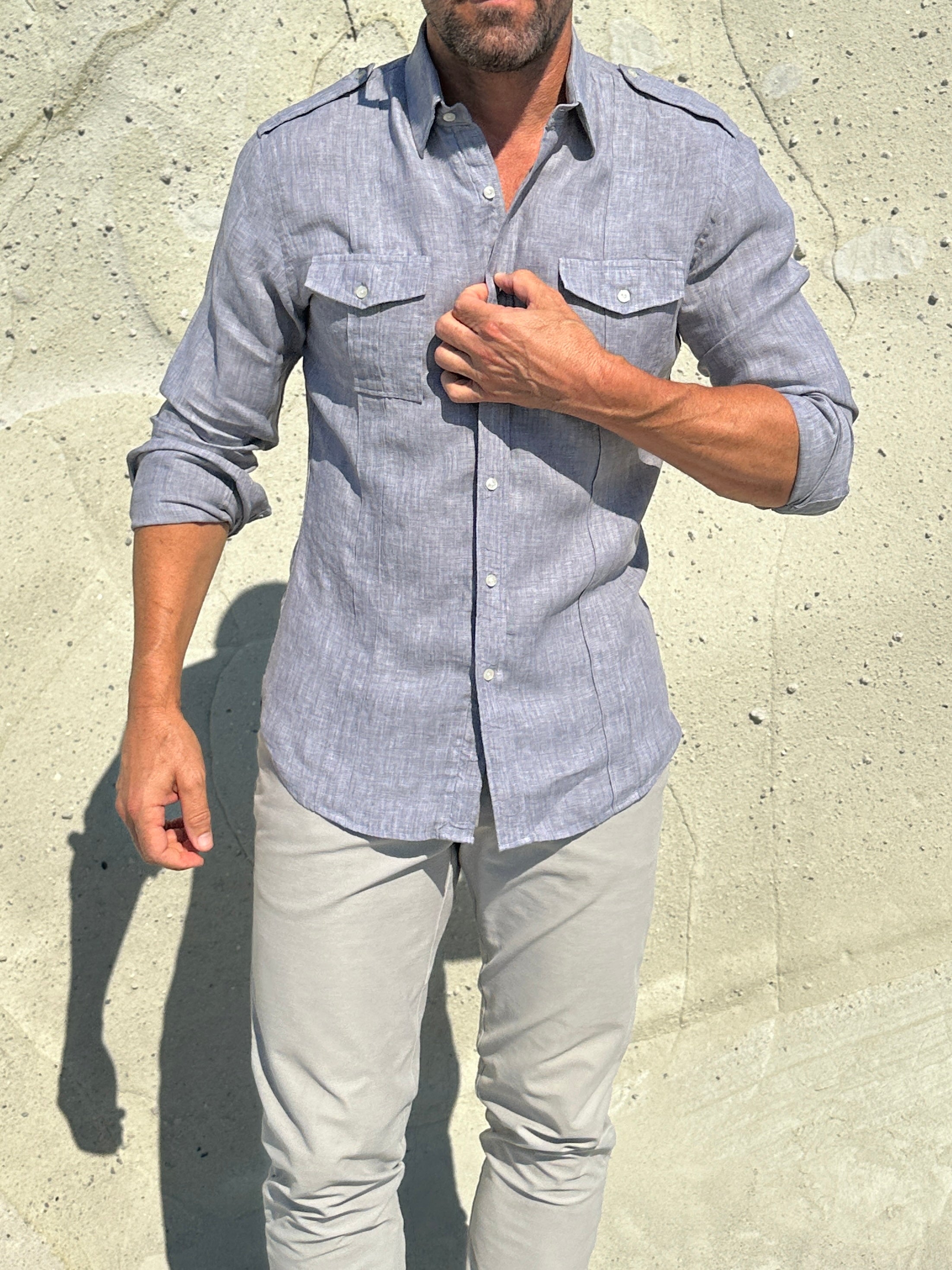 The Raider Shirt in Linen- Small Batch Series - Smoke Gray
