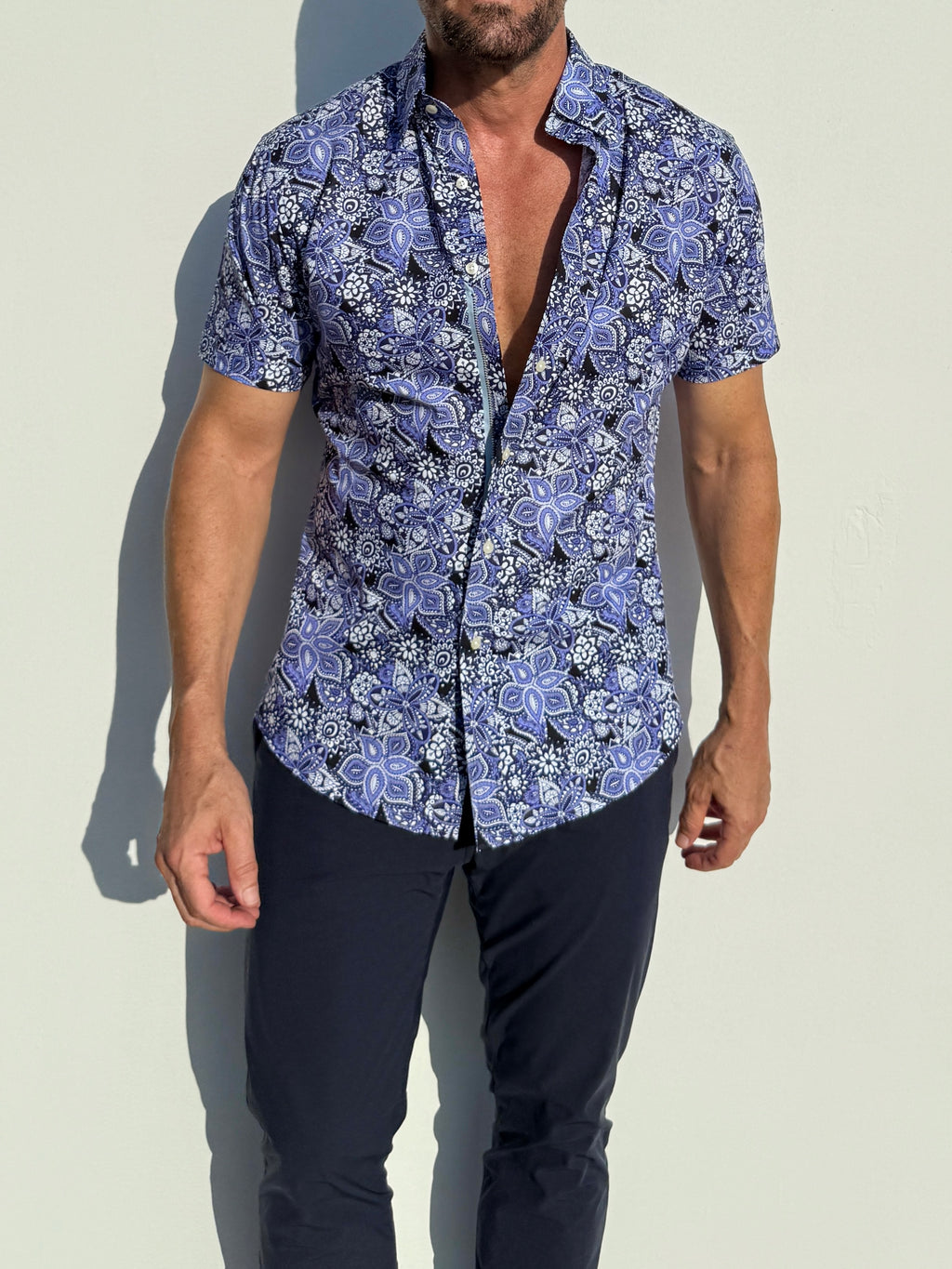 Blue Paisley Floral on Cotton - Blue on Blue