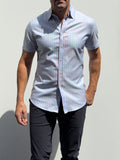 Short Sleeve Striped Oxford - Light Blue Pink Stripe