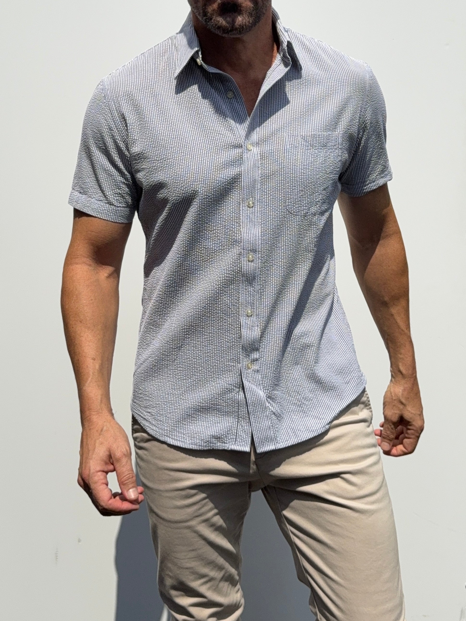 Striped Seersucker - Charcoal Stripe