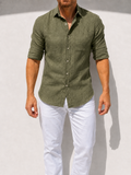 Long Sleeve 1-Pocket Robust Linen - Khaki Green