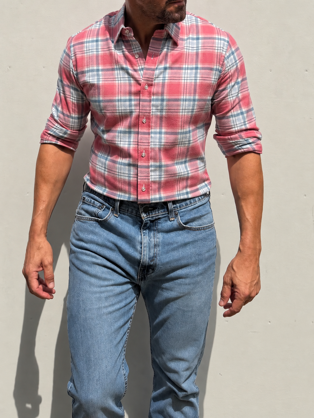 Plaid Dress Flannel - Coral & Blue