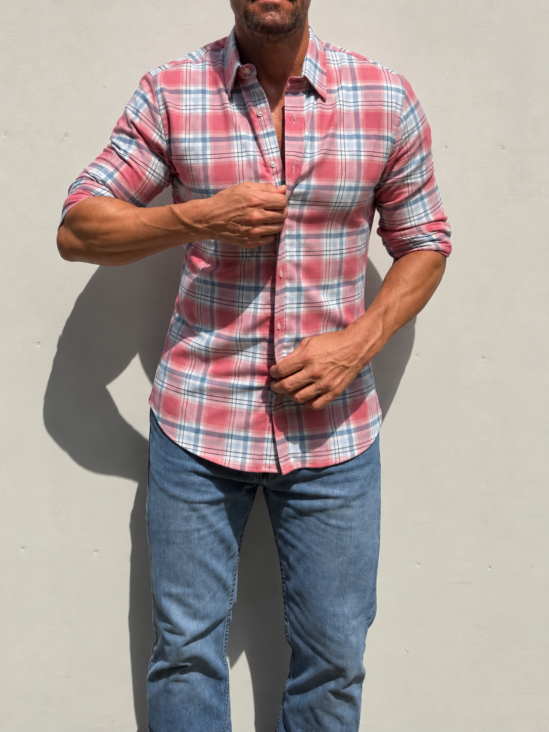 Plaid Dress Flannel - Coral & Blue