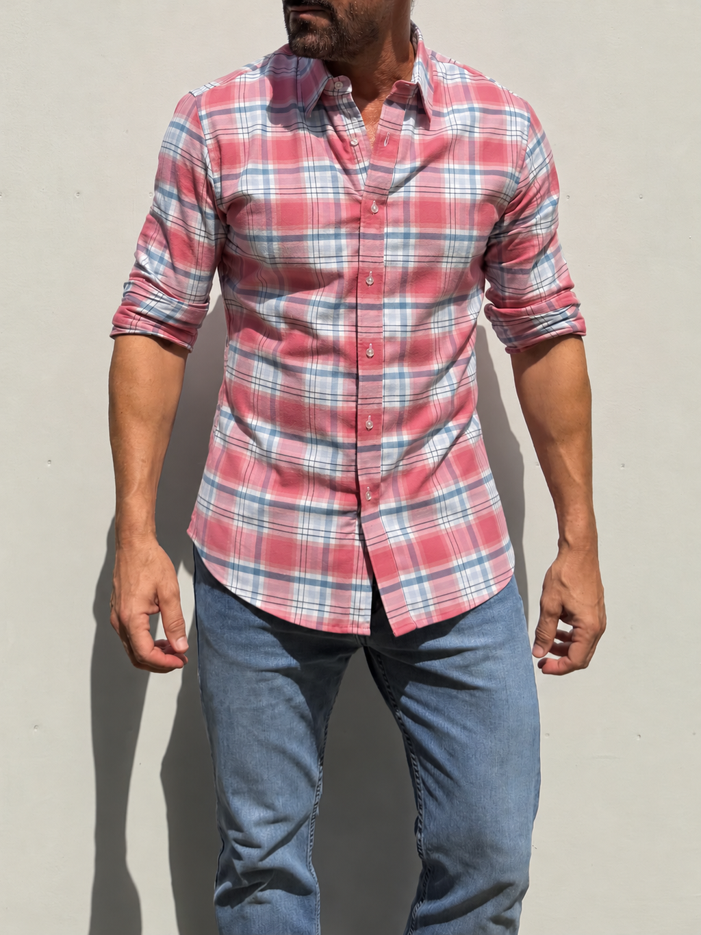 Plaid Dress Flannel - Coral & Blue