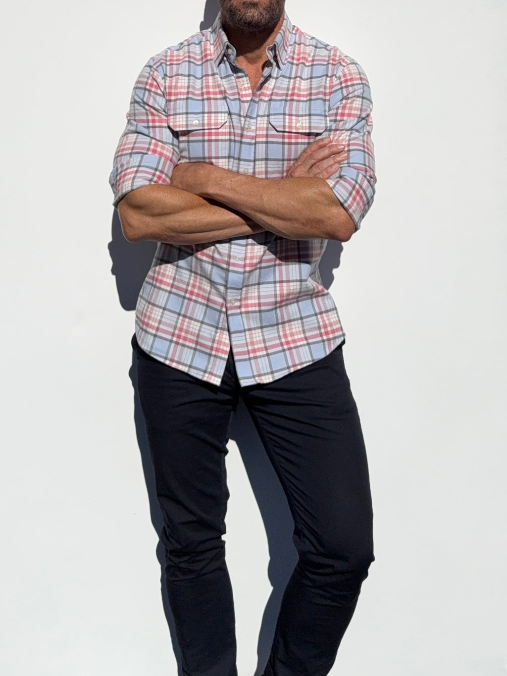 The Utility Shirt in Plaid Flannel - Light Blue & Pink
