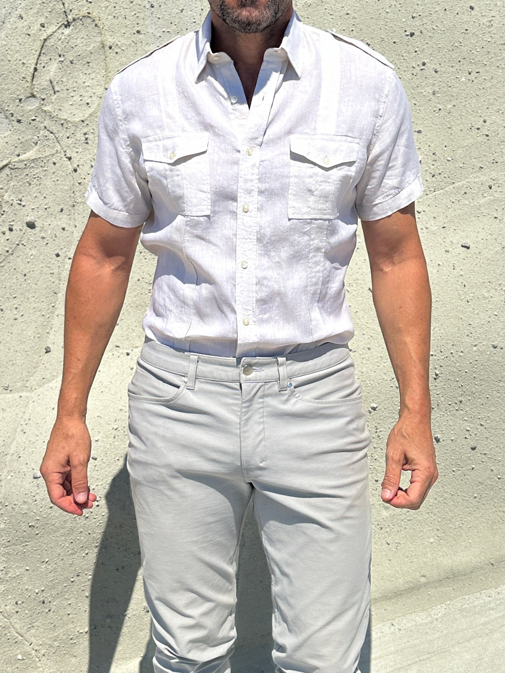 Short Sleeve Linen Raider Shirt - Off White Linen