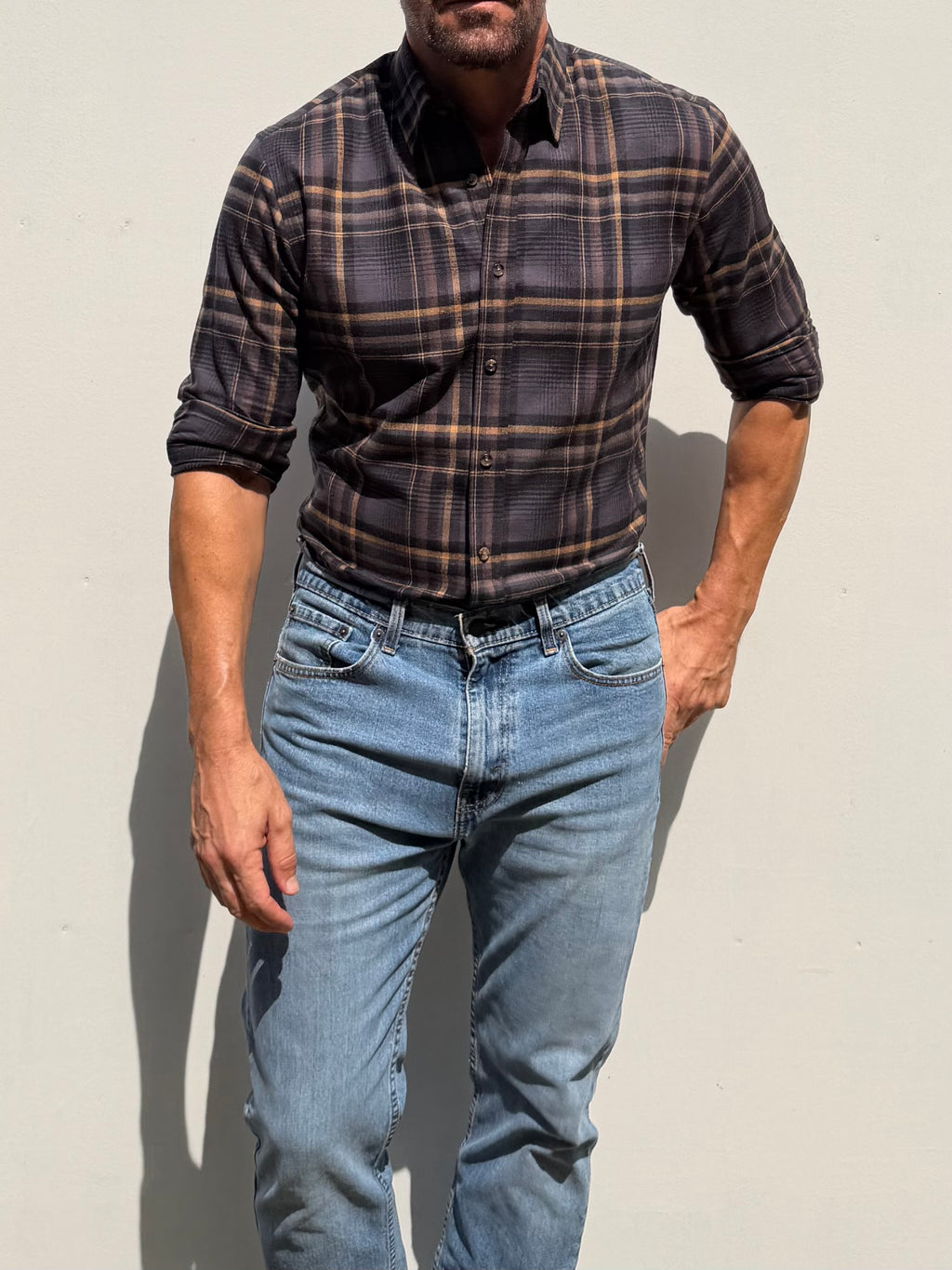 Plaid Dress Flannel - Brown & Gray