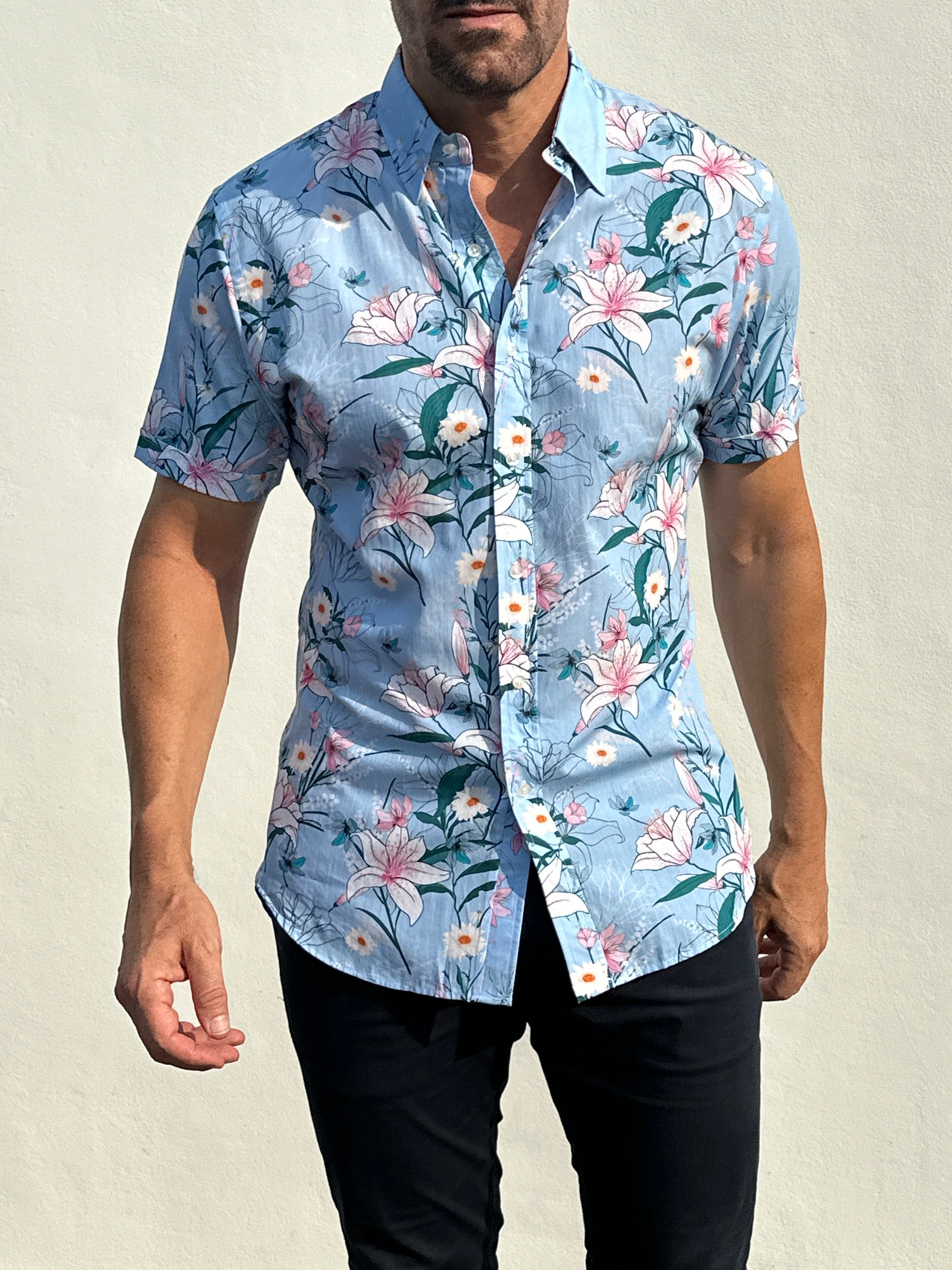 Lily Floral Party Shirt - Light Blue