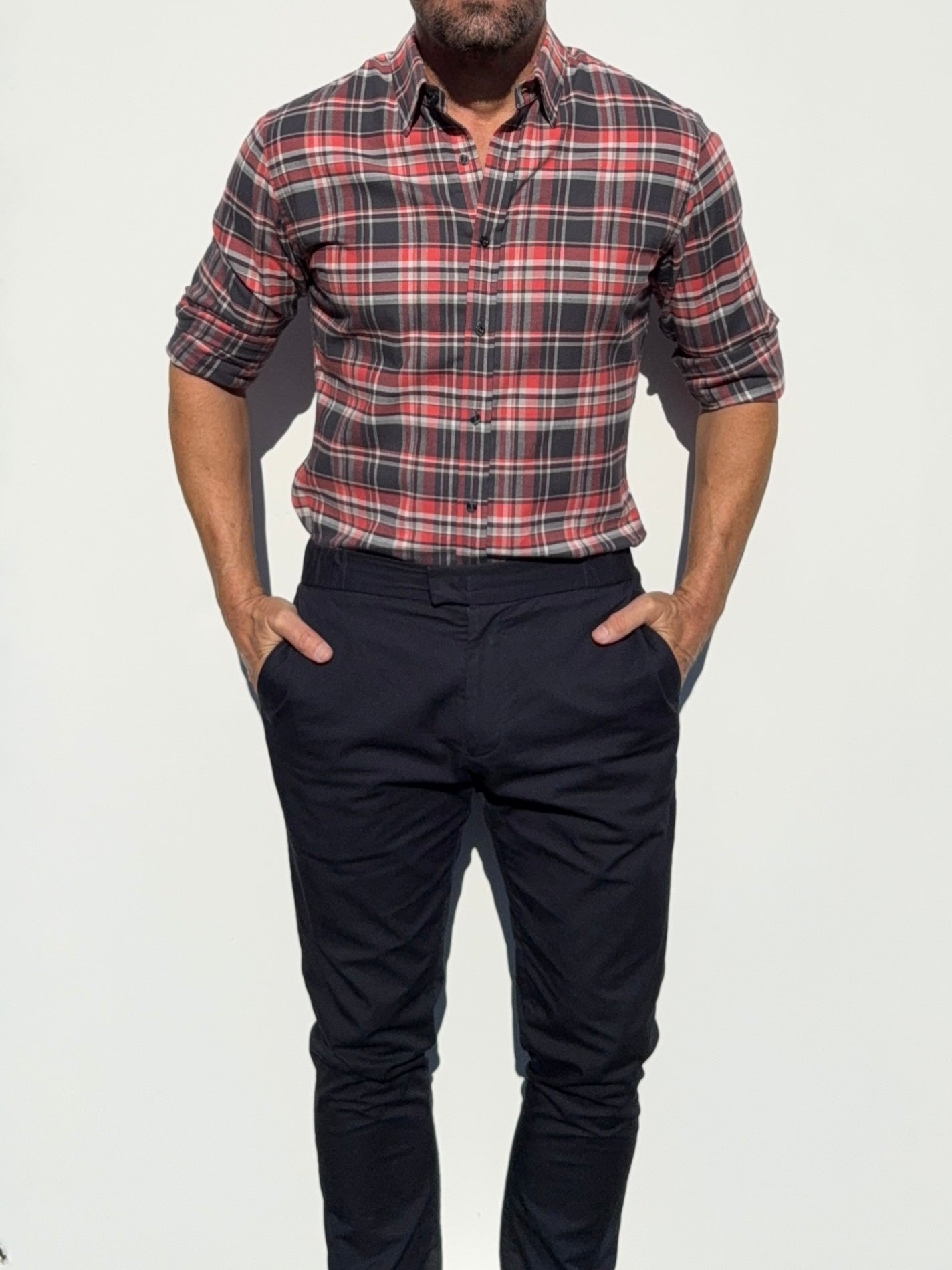 The No-Pocket Dress Flannel - Black & Orange Plaid