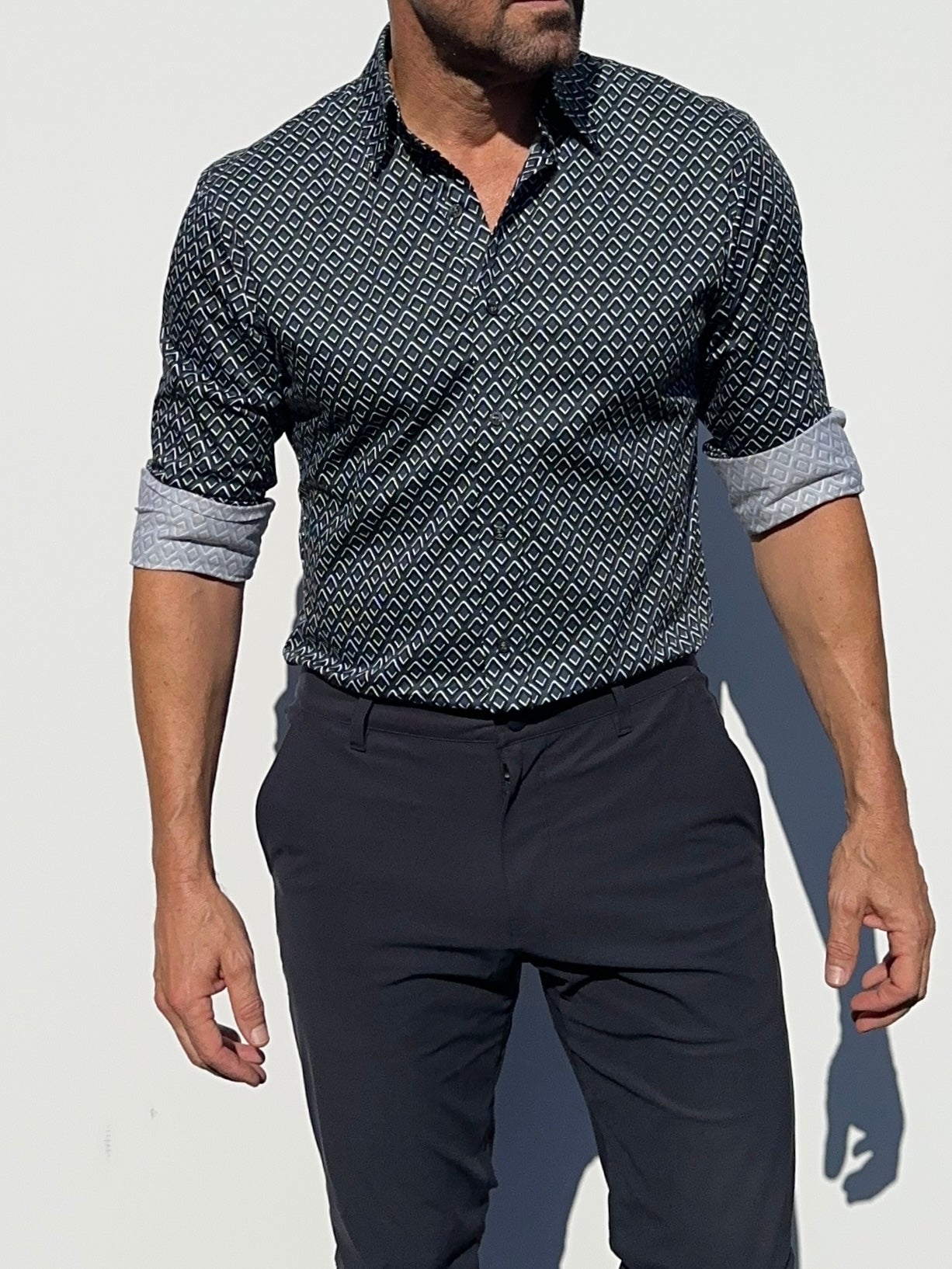 Diamond Print Party Shirt - Black on Navy