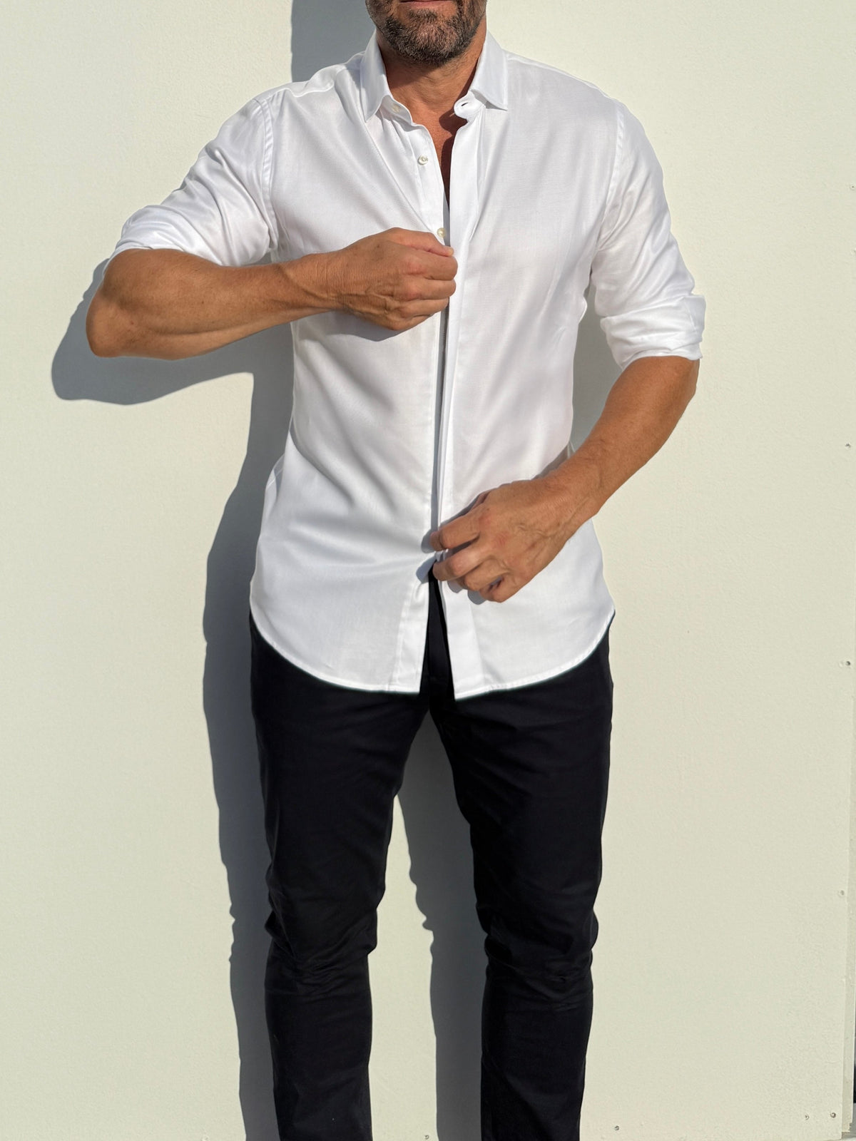 The Hidden Button Shirt in Lux Twill - White