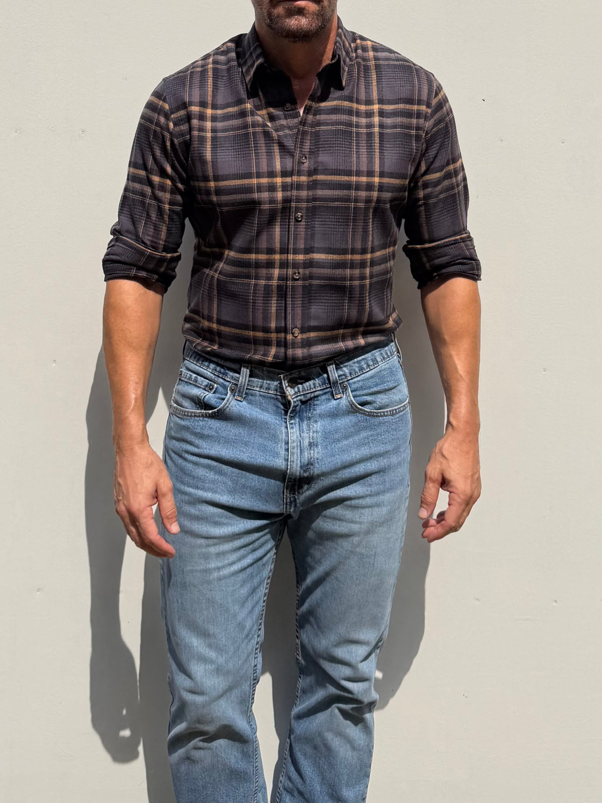 Plaid Dress Flannel - Brown & Gray