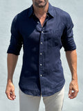Long Sleeve 1-Pocket Linen - Navy- Small Batch # 618